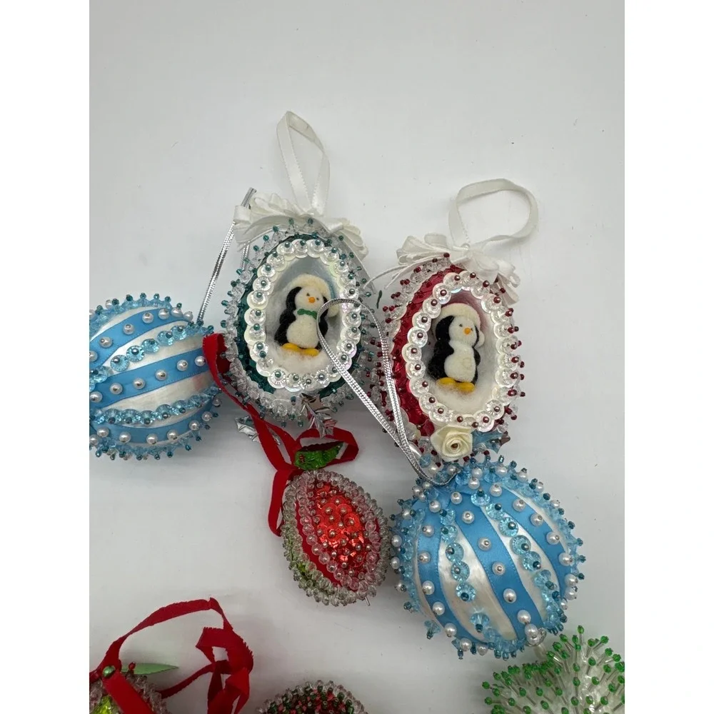 Vintage‎ Christmas Handmade Push Pin Sequin Ornaments Lot of 11 Beautiful!
